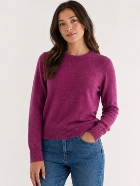 Hillard & Hanson Magenta Cashmere Sweater Size L Crew Neck Classic Luxury Cozy